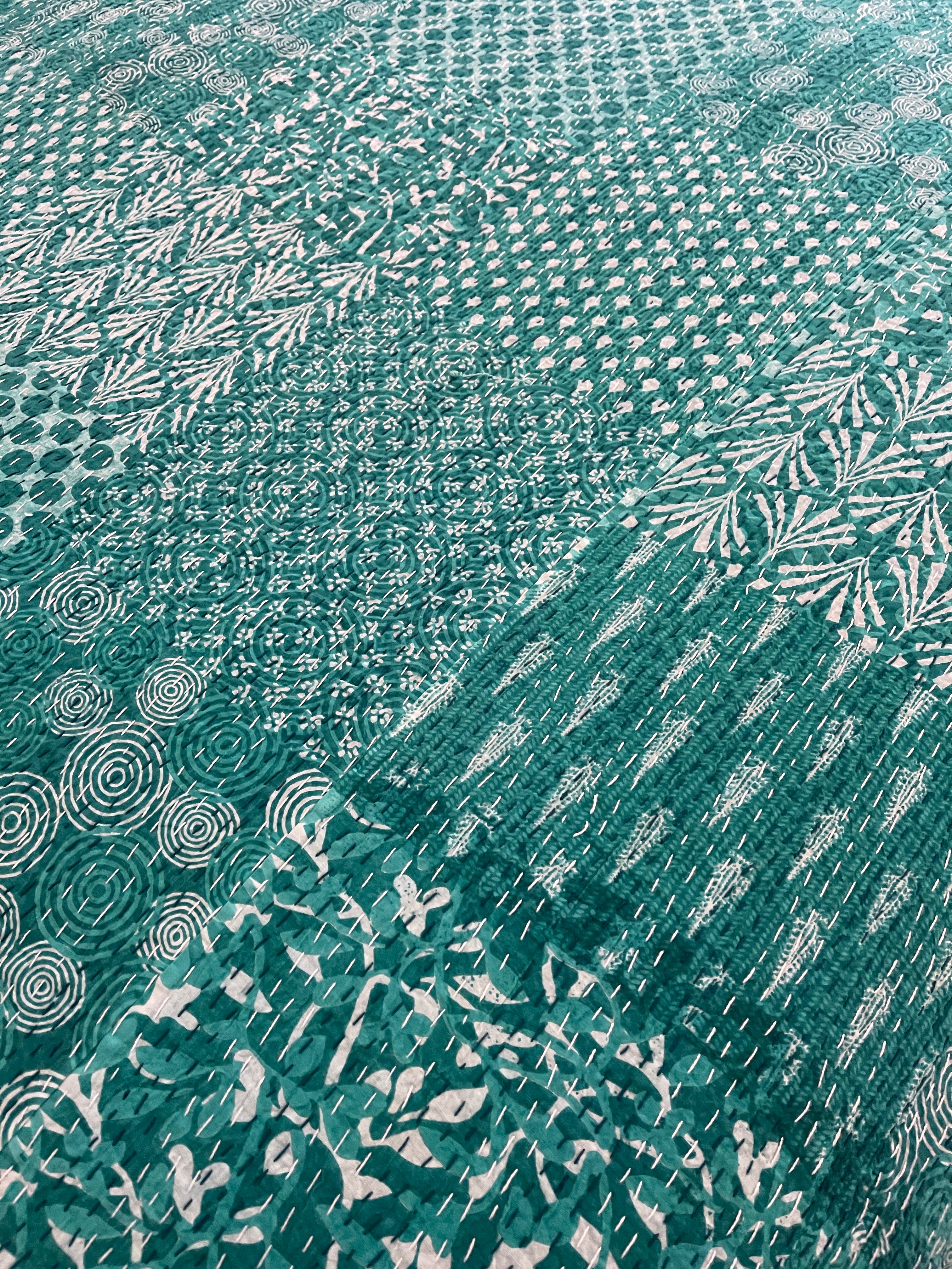 New Indian Teal Patchwork Kantha lined with Minky Faux-Fur
